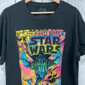 Star Wars Large The Mighty Vader Comic Book Graphic Print Tee T-Shirt Black